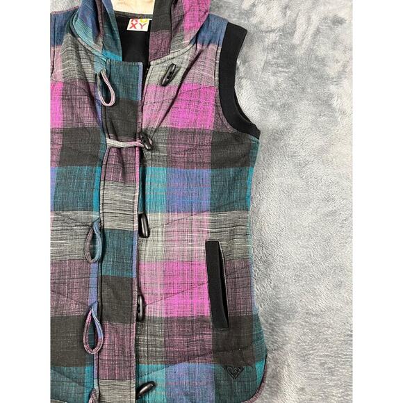 Roxy Women's Colorful Plaid Hooded Vest Medium Zip Up  * - Picture 5 of 8